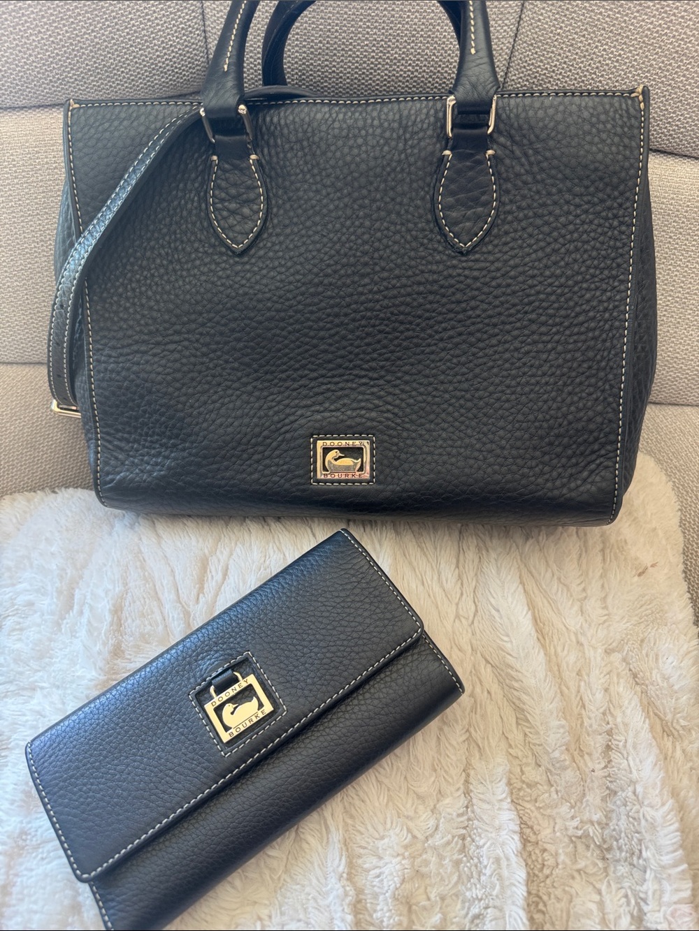 Dooney & Bourke Black Pebble Leather Satchel with Matching Wallet